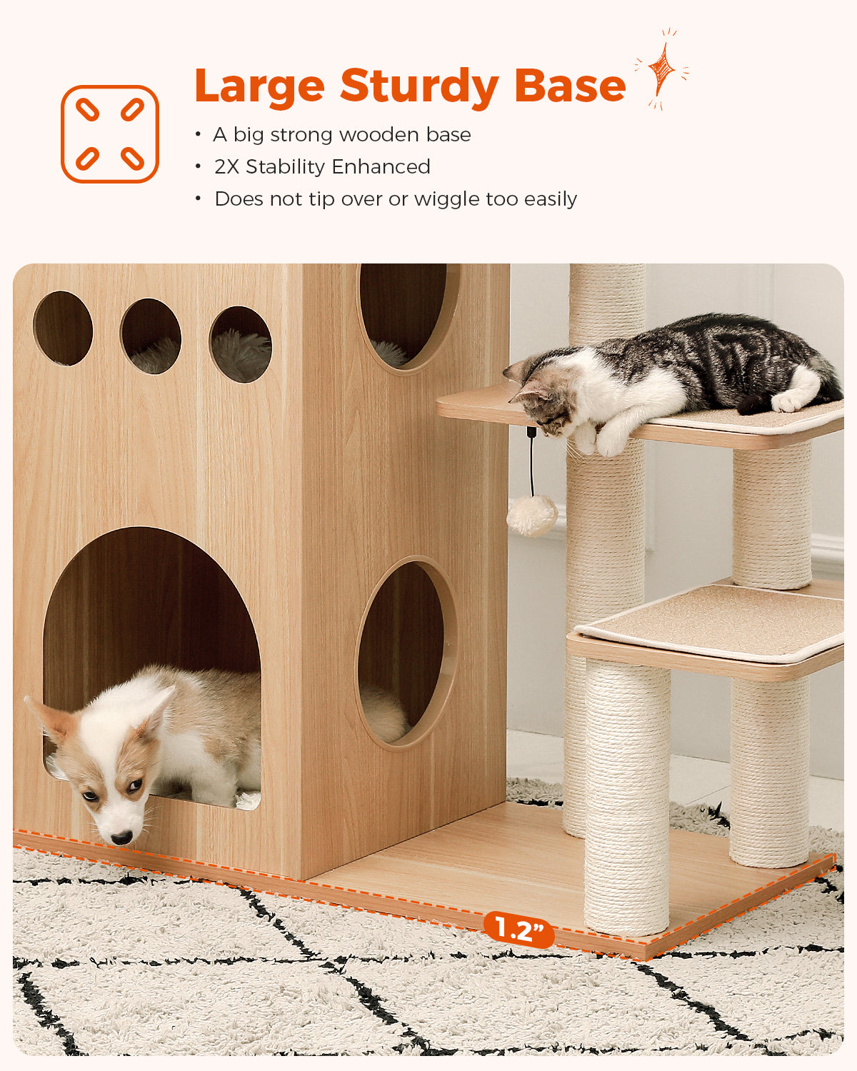 PAWZ Road | 130cm Albero con Tiragriffi per Gatti di legno
