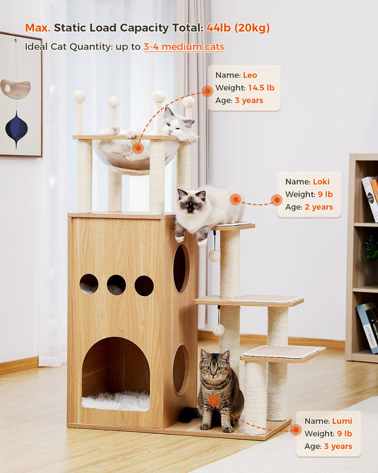 PAWZ Road | 130cm Albero con Tiragriffi per Gatti di legno