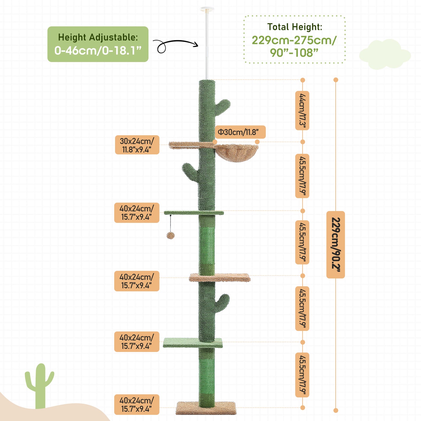 PAWZ Road | 240cm Tiragriffi Cactus con allungamento fino al soffitto