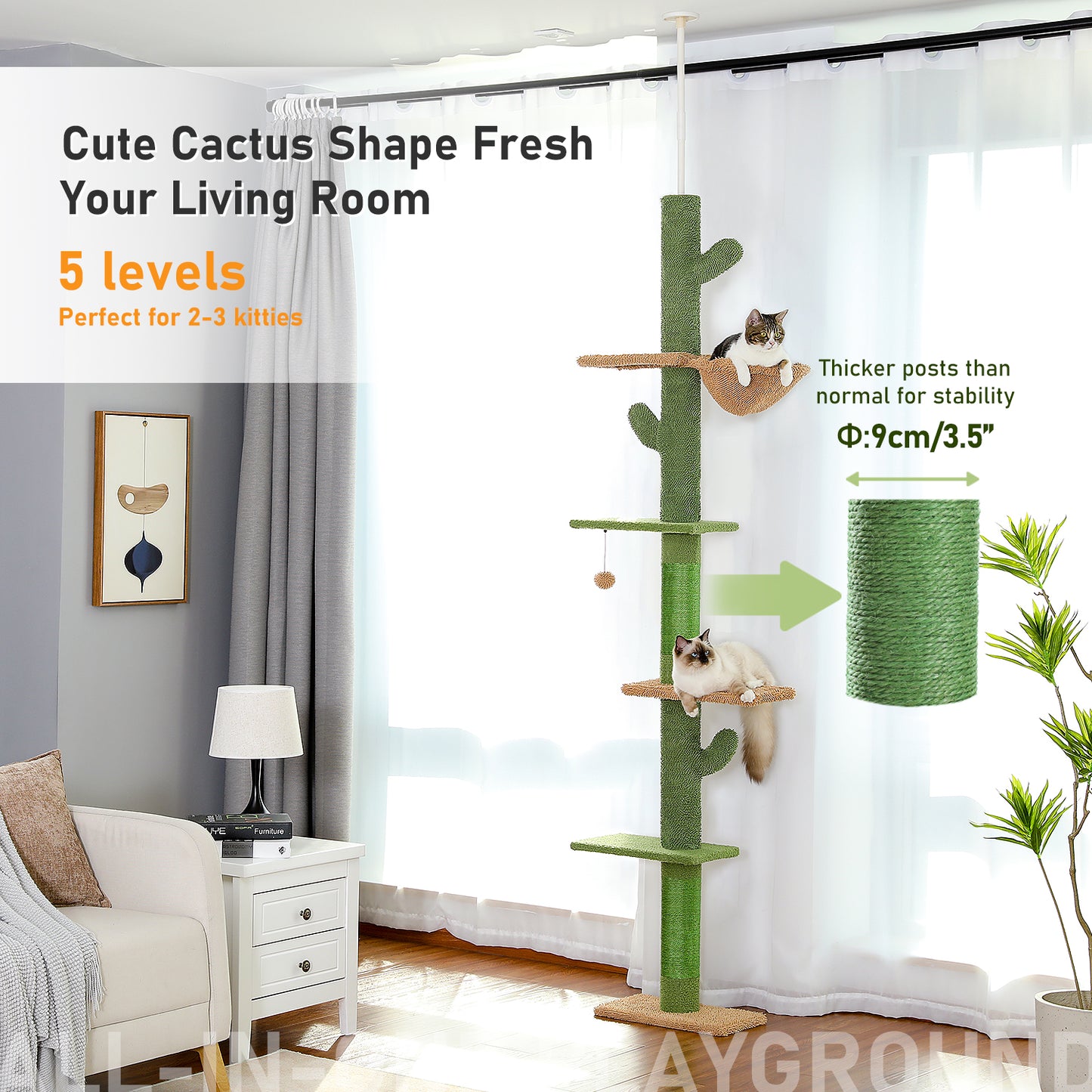 PAWZ Road | 240cm Tiragriffi Cactus con allungamento fino al soffitto
