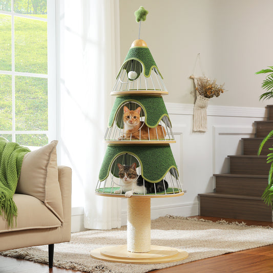 PAWZ Road | 130cm Albero con Tiragriffi per Gatti a forma dell’albero di Natale a tre piani