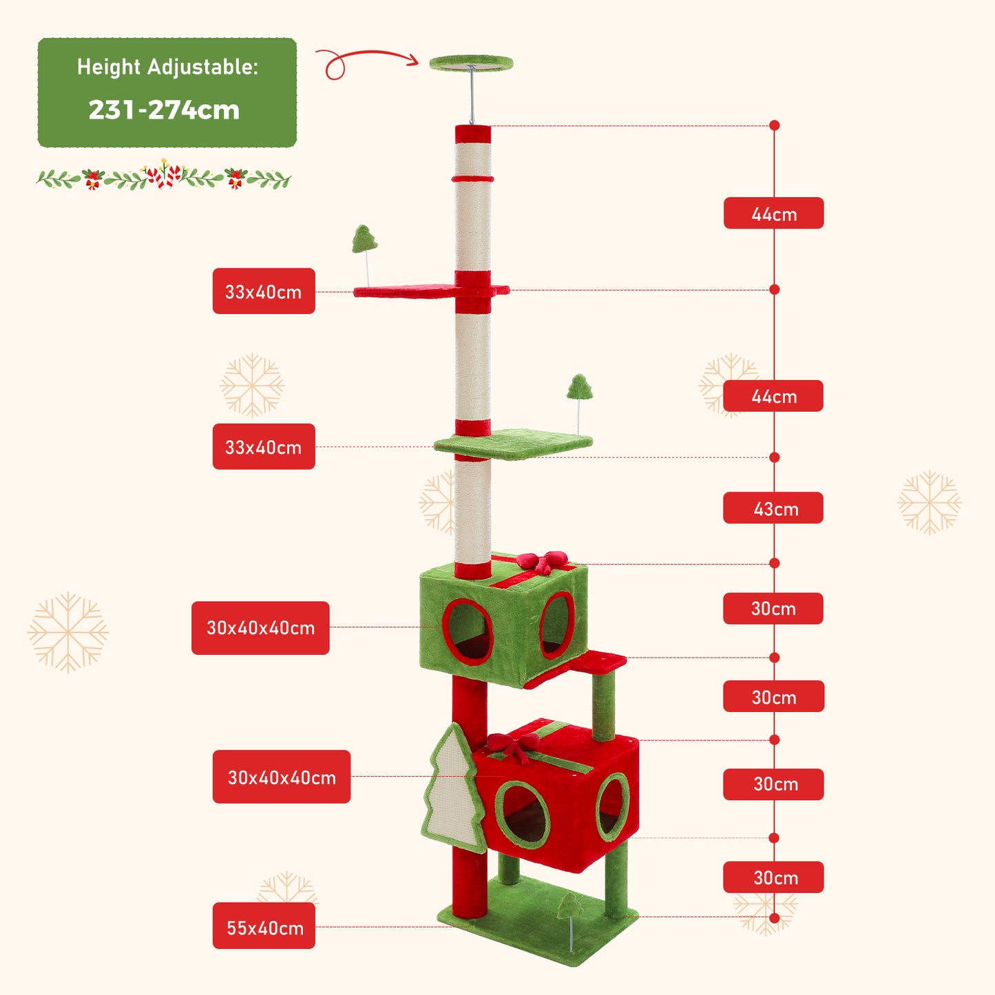 PAWZ Road | 275cm Tiragraffi per gatti edizione natalizio