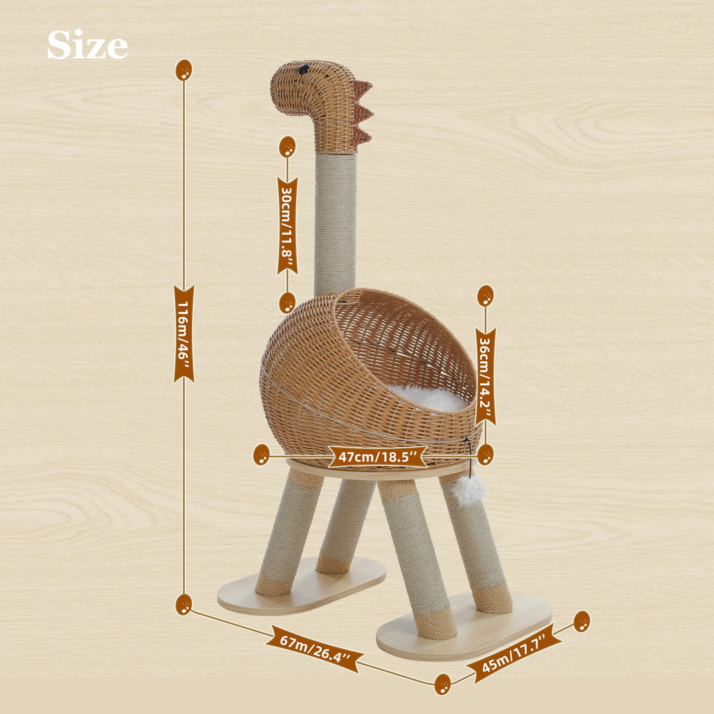 PAWZ Road | 115cm Tiragriffi a forma di dinosauro