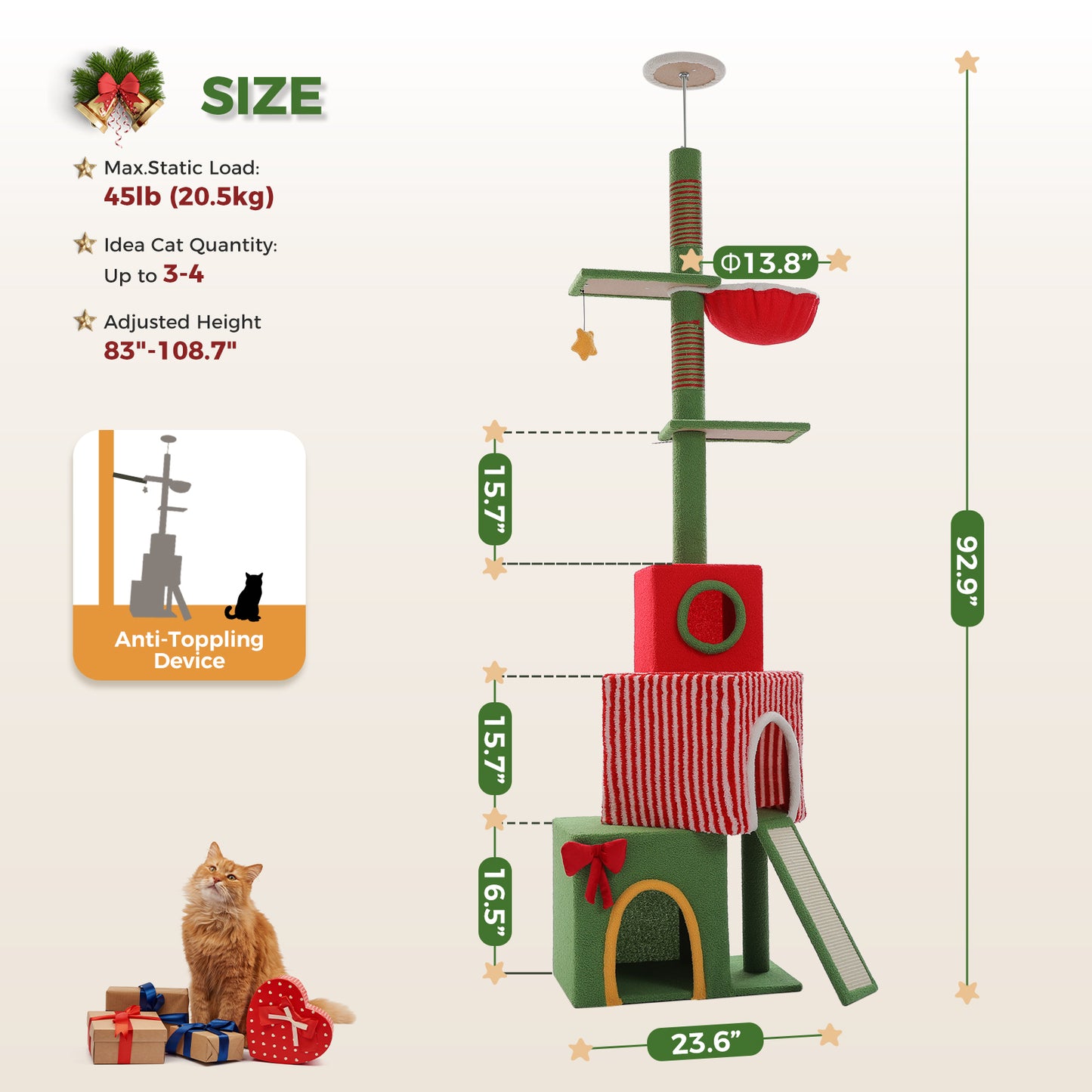 PAWZ Road | 240cm Albero di tiragraffi per gatti edizione natalizio