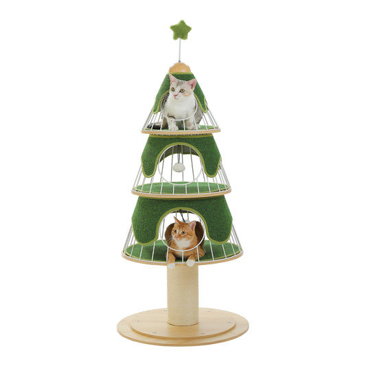 PAWZ Road | 130cm Albero con Tiragriffi per Gatti a forma dell’albero di Natale a tre piani