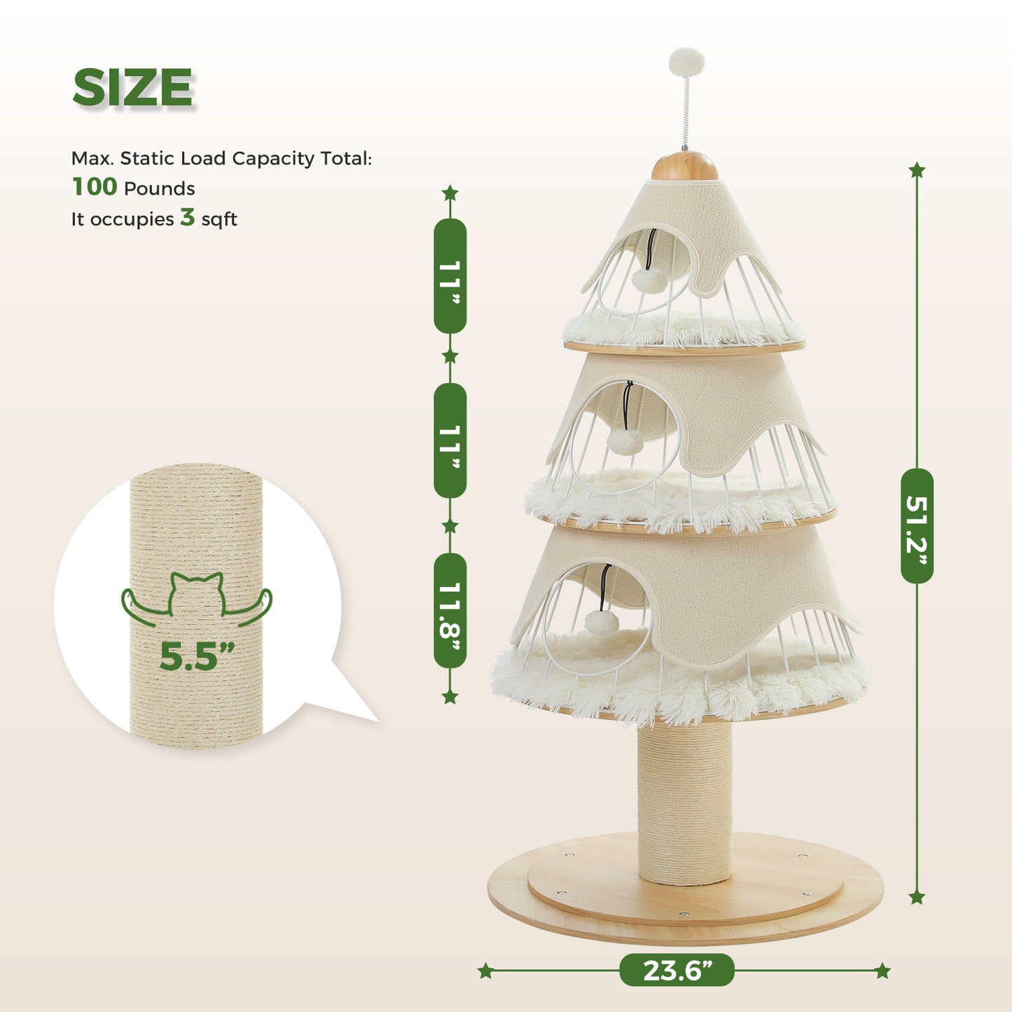 PAWZ Road | 130cm Tiragriffi  a forma dell’albero di Natale a tre piani