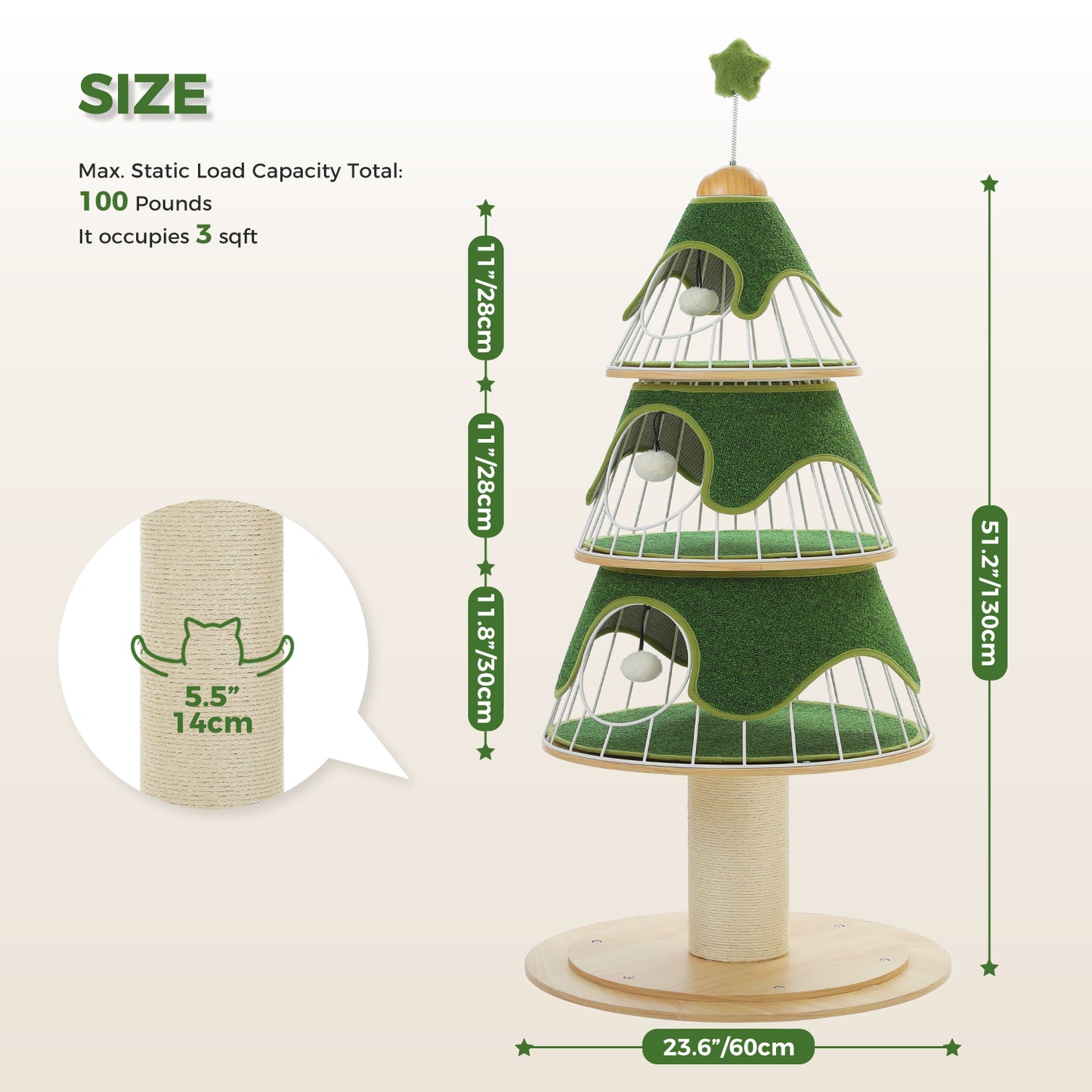 PAWZ Road | 130cm Tiragriffi  a forma dell’albero di Natale a tre piani